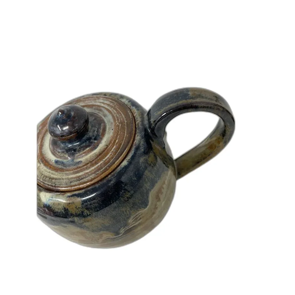Studio ART Pottery Stoneware TEAPOT Large Handle Brown Drip GLAZE Handmad Signed